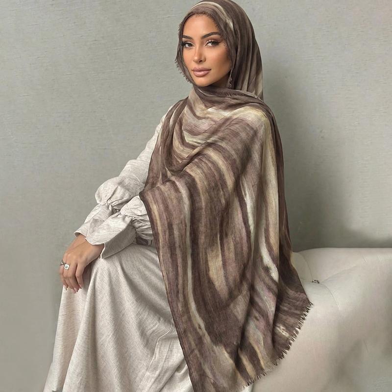 Ramadan Watercolor Modal Hijab Women Bohemian Watercolor Soft Muslim Hijabs Floral Breathable Shawl Wrap Scarf Headscarf Warm