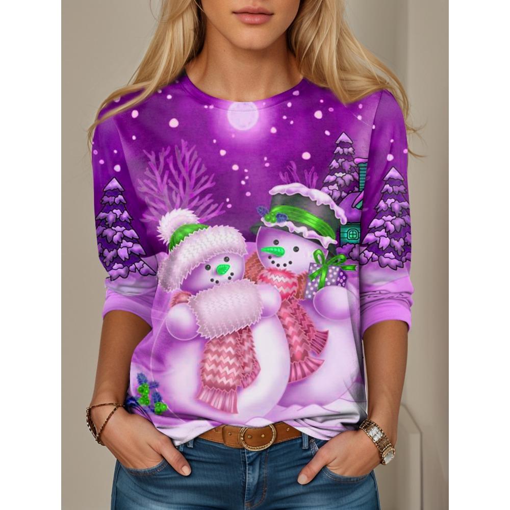 Kalėdų sniego senelis Moteriški marškinėliai su kaklu Negabaritinis megztinis Moteriški rūbai vakarėliui Kasdieniai gatvės megztiniai Laisvalaikiai ilgomis rankovėmis