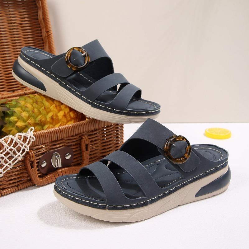 Plus Size Women Thick Sole Hook‑and‑Loop Stitched Sports Wedge Sandals