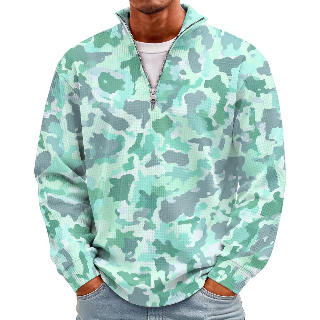 Men's Casual Knit Long Sleeve Pullover with Stand Collar and Ribbed Cuffs