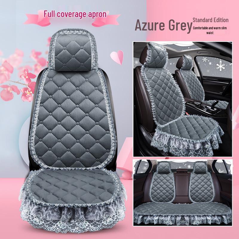 Uniwersalna antypoślizgowa pluszowa poduszka na fotel samochodowy z koronkowym wykończeniem na jesień i zimę