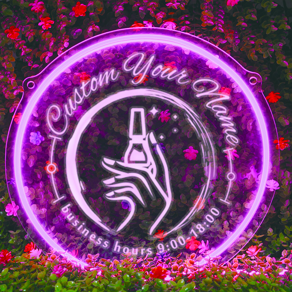 

1PC Round Shape Nail Art Theme Personalized Text USB Power Neon Led Sign Acrylic Light for Beauty Salon Decor for Wall Gift for L рожевий