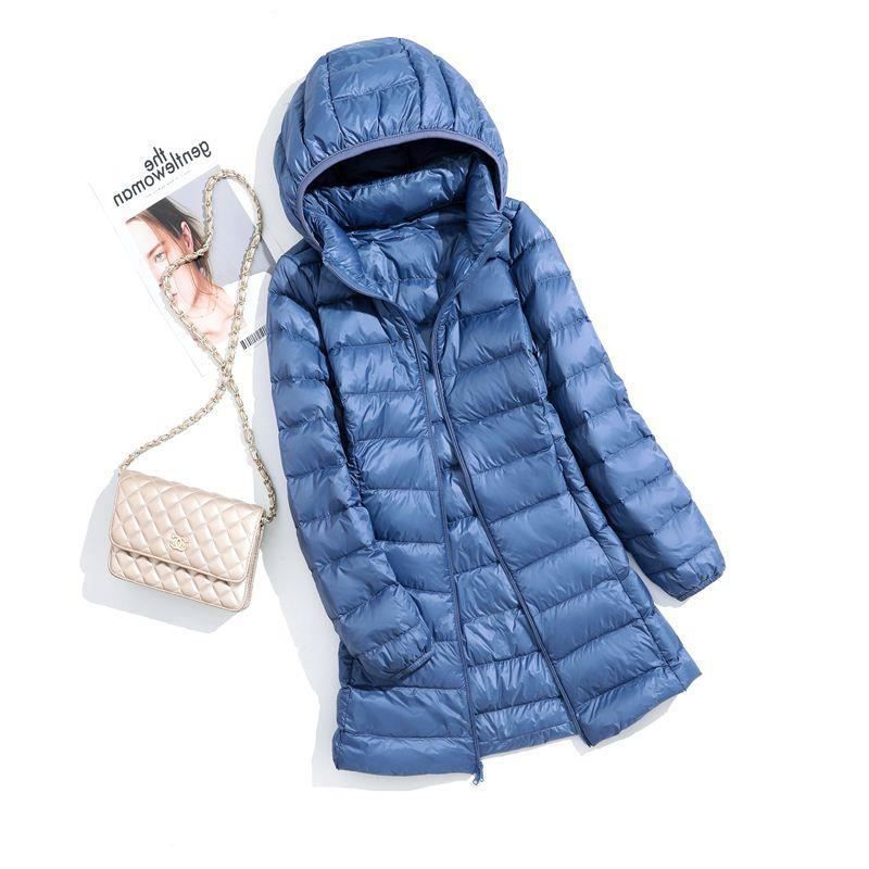 FASHION Lett dunjakke, middels lang, fet, ekstra størrelse, avtagbar hette for kvinner Lett ultratynn jakke tidevannsklær