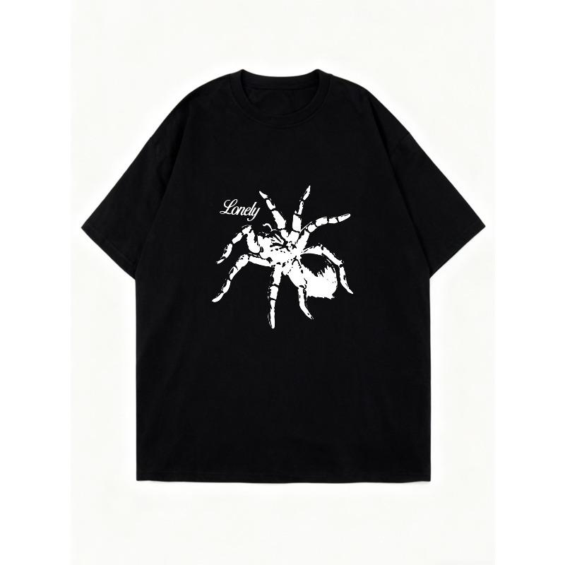 Oversized T Shirt Dress Black Spider And Lady Print Casual Streetwear For Women
