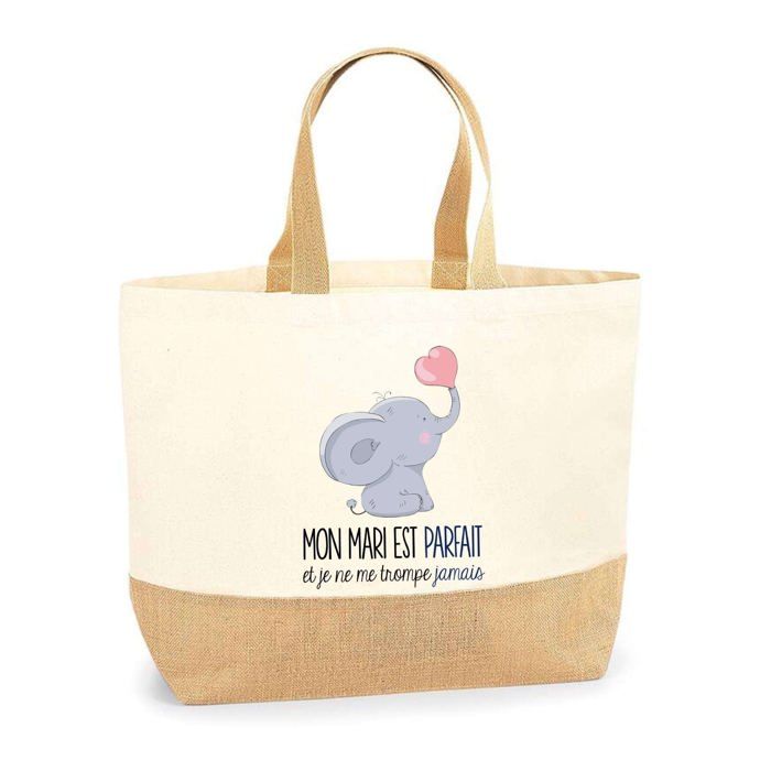 Cabas de Plage - PLANETEE - Mari parfait éléphant - Jute naturel - Multicolore - Fabriqué en France