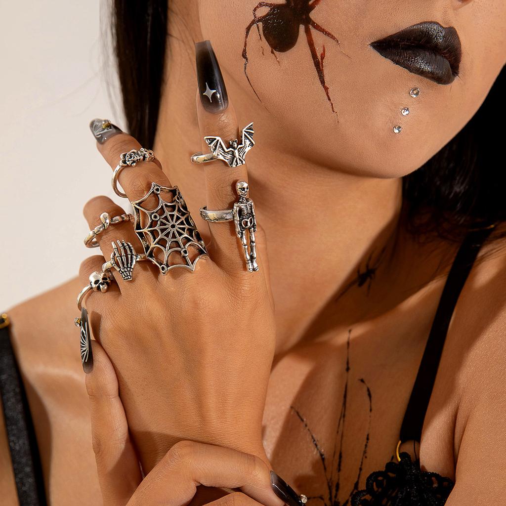 Dark Skull Ring Set Punk Spider Serpentine Ring Set Halloween