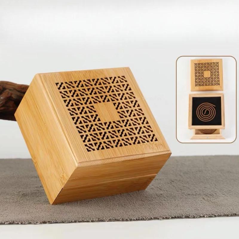 Quadrate Bamboo Hollow Out Incense Box Carved Pattern Incense Coil Box Household Indoor Incense Tea Ceremony Decoration Article
