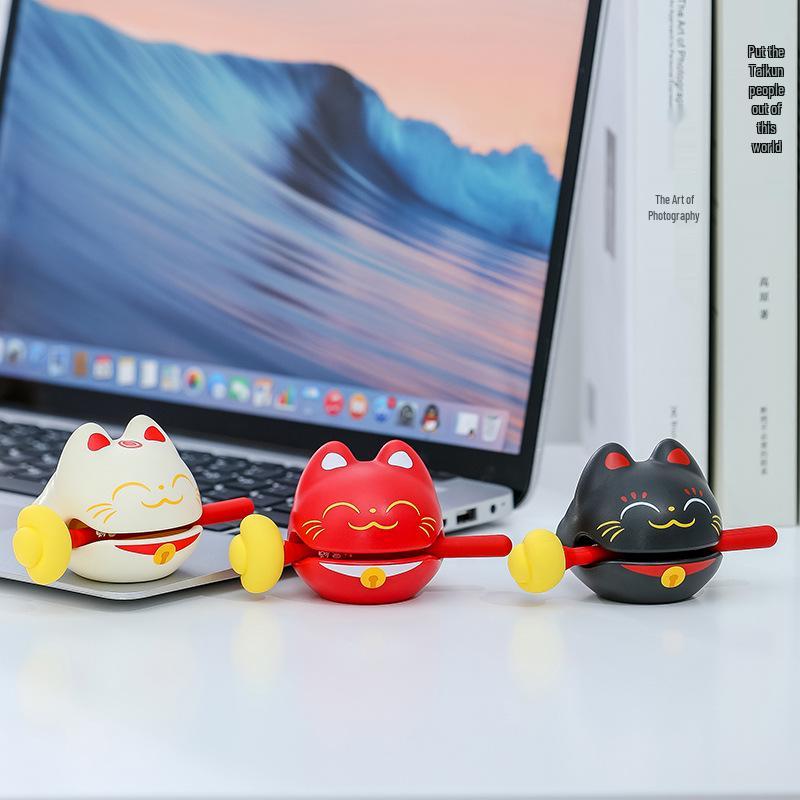 Cartoon Knock Knock Wooden Fish Ornament - Cute Granule Lucky Cat Decoration for Office