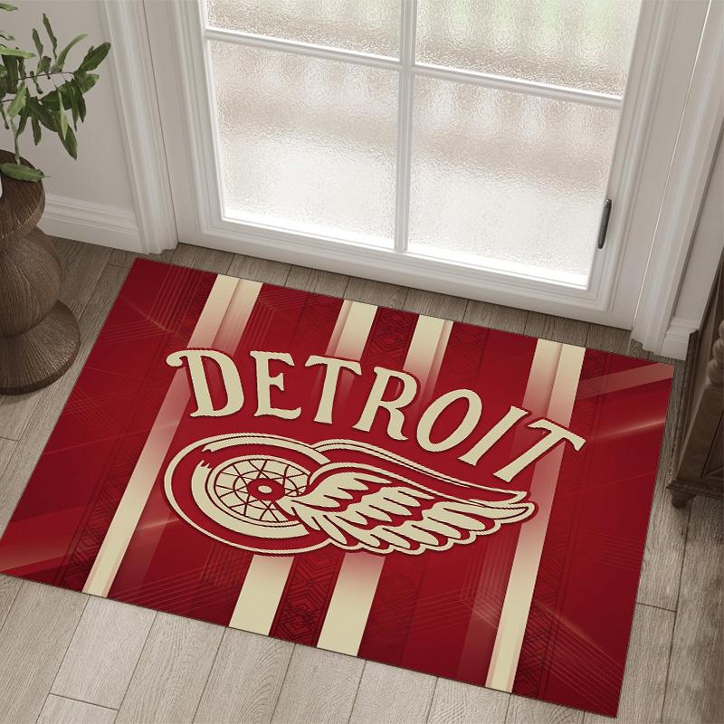 Detroit Red Wings Design Crystal Velvet Carpet Cozy Non?Slip Printed Rug For Bedroom Living Room Entrance