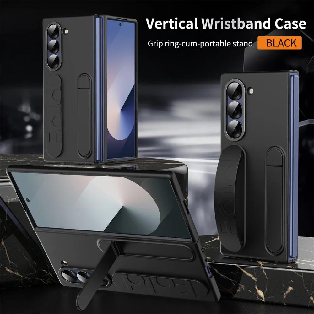 

Premium Wristband Invisible Stands Case for Samsung Galaxy Z Fold 7 6 5 4 3 Hand Wrist Strap Folding Hidden Stand Silicone Cover Galaxy Z Fold7 чорний