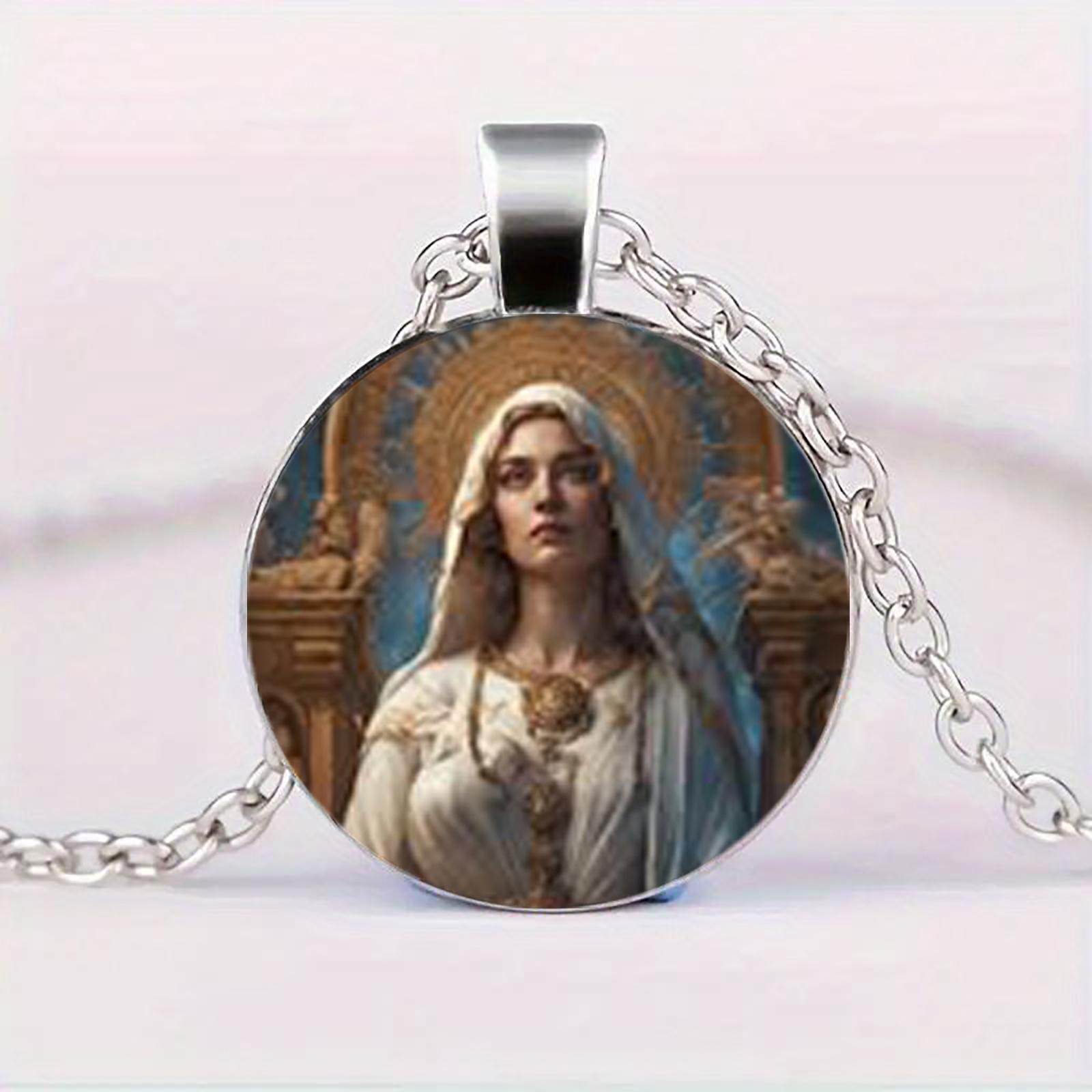 

Винтажный подвесной кулон под стеклянным куполом с изображением Девы Марии, христианский аксессуар, подходящий как для мужчин, так и для женщин