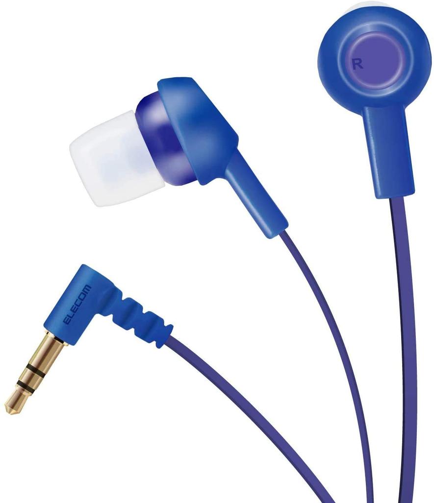 ELECOM Stereo Earphones, Tangle-Resistant Flat Cord, Y-Shaped, 9mm Drivers, Deep Blue, EHP-C3520BUD