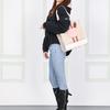 Coach Dempsey 30 Monogram Stripe Logo Accent Fabric And Leather Tote Bag Women tote Khaki Light-Pink 1917-IMSWZ