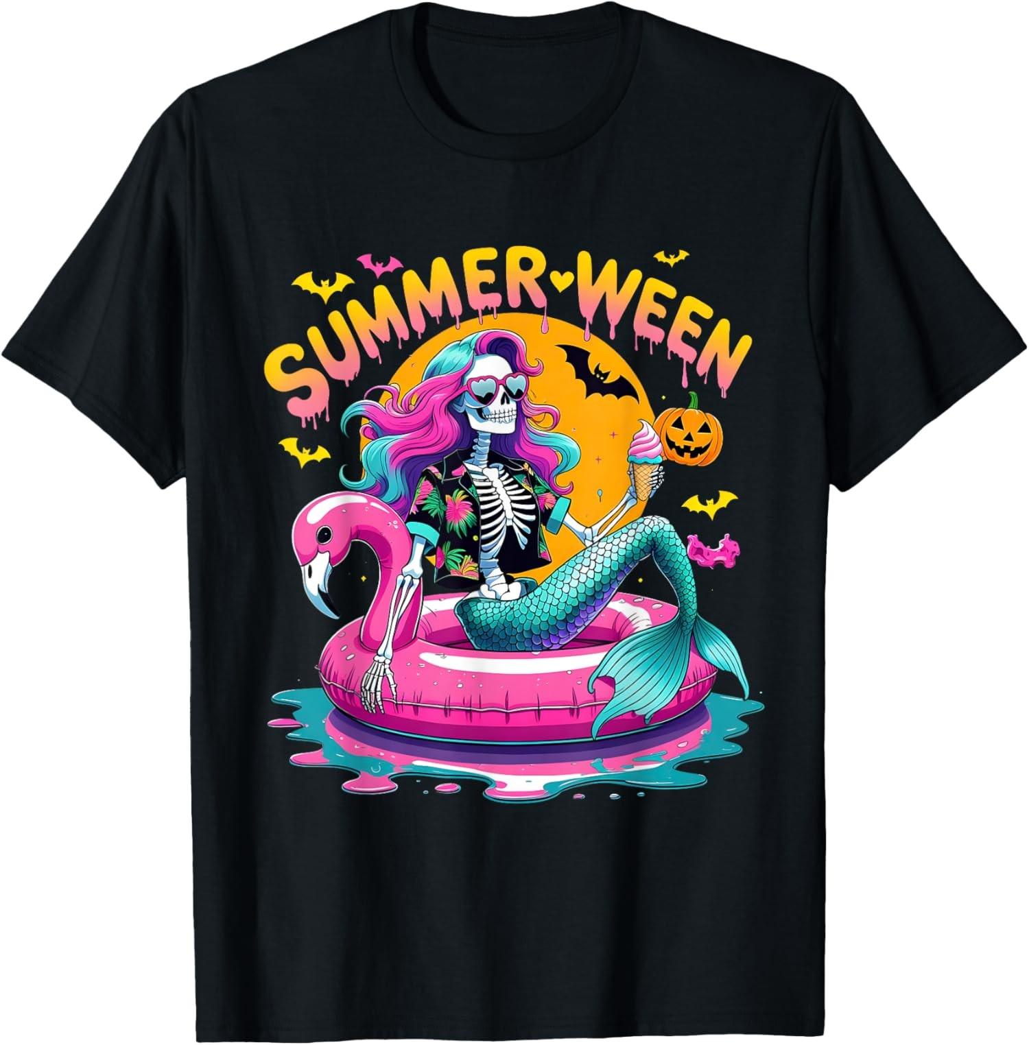 Summerween Vibes Spooky Summer Mermaid Halloween Unisex T-Shirt S разноцветный