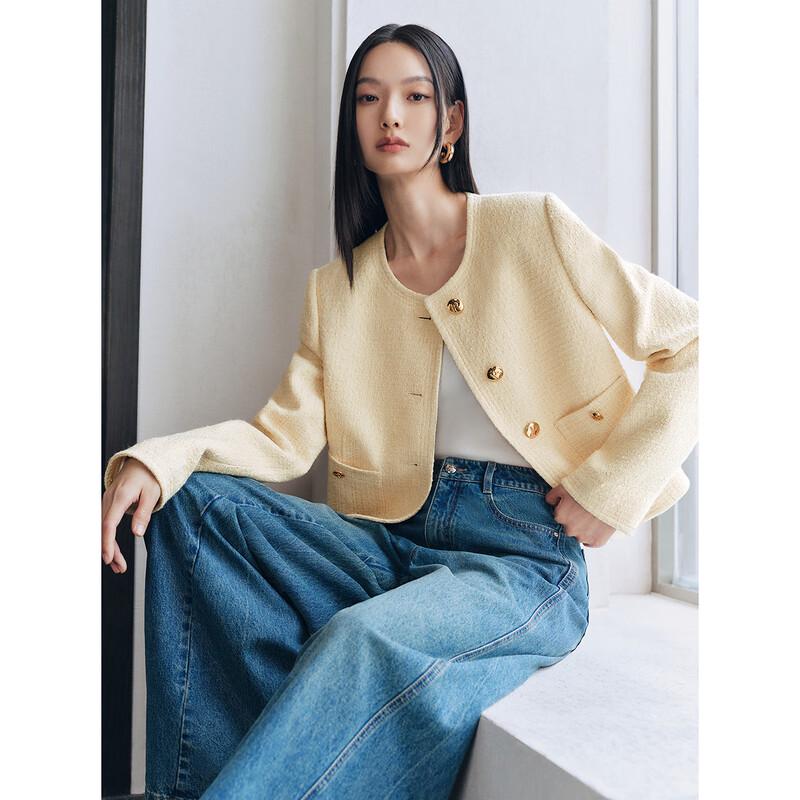 PEACEBIRD Women's Round Neck Short Jacket