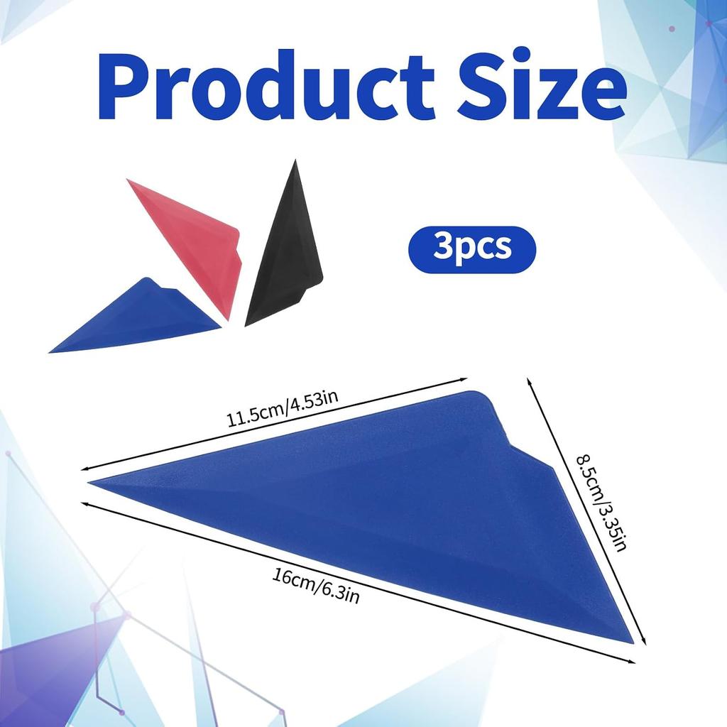 Window Tint Triangle Squeegee Kit, 3Pcs Flexible Micro Vinyl Squeegee for Tight Spaces Wrapping Curves Slot Tint Tool Card Scraper for Car Wrapping
