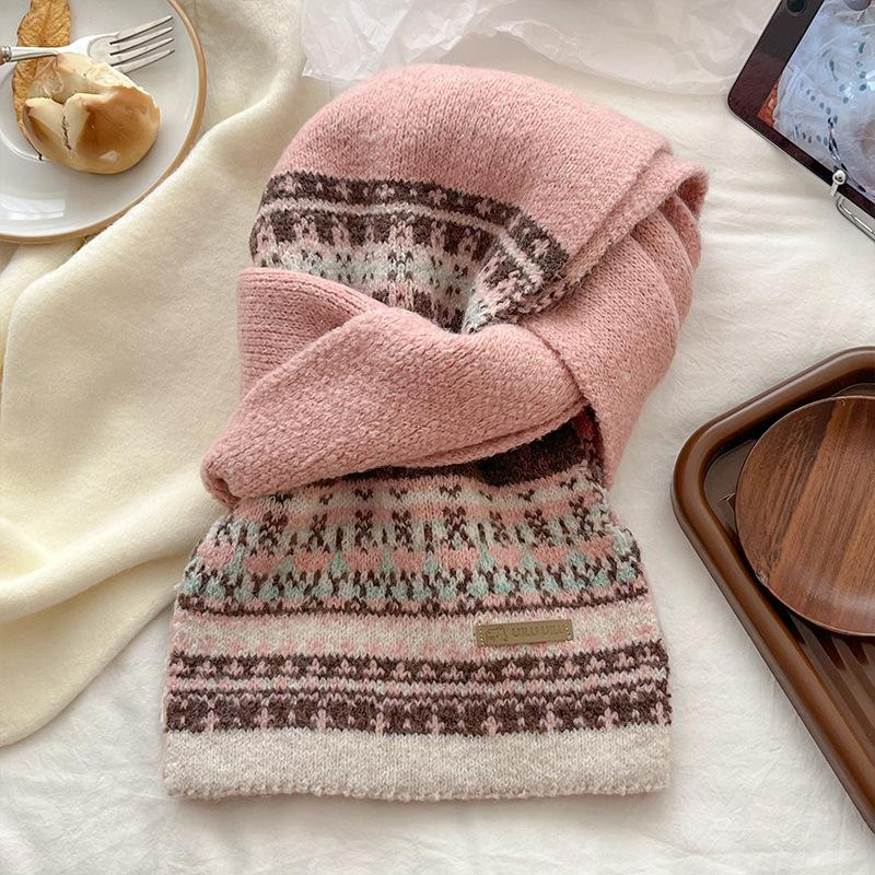 Fair Island Green Christmas Knitted Scarf Atmosphere Women's Autumn and Winter Thickened Warm Versatile Student Neck Scarf