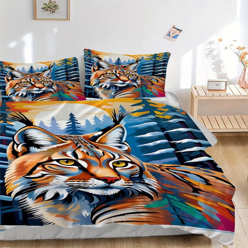 

3pcs Wildcat Forest Duvet Cover Set, Cover For Bedroom Guest Room (1 Duvet Cover + 2 Pillowcase, Without Quilt), yy250922208 135x200cm