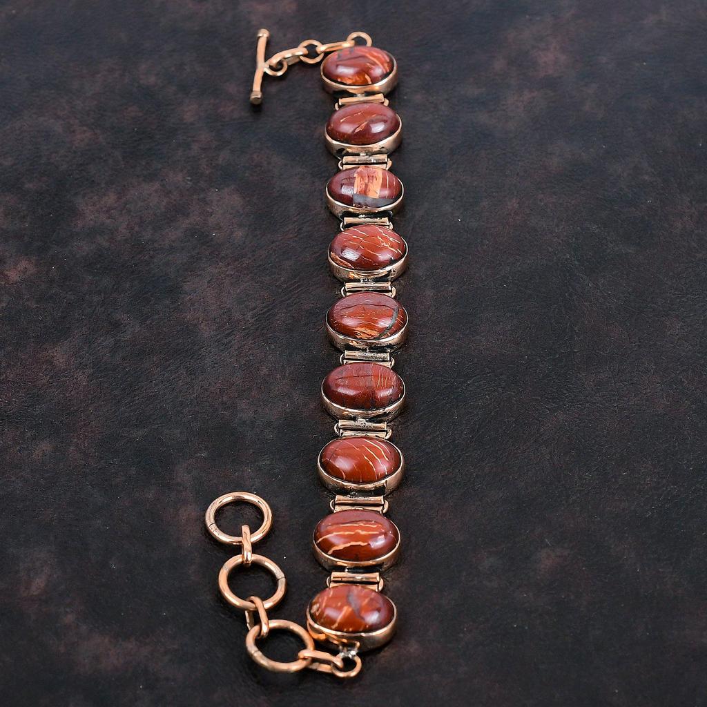 Red Snakeskin Jasper Bracelet Copper Bracelet Adjustable Chain Bracelet Beautiful Copper Jewelry Handmade Gemstone Bracelet Gifts For Mother