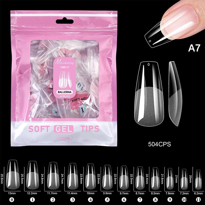 504 Pcs False Nail Tips Semi-Matte Finish Almond French Coffin Stiletto Oval Square Shapes With Front Edge Thickened Fingertips
