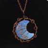 Handmade Winding Natural Crystal Agate Moon Pendant Necklace Couple Jewelry N589