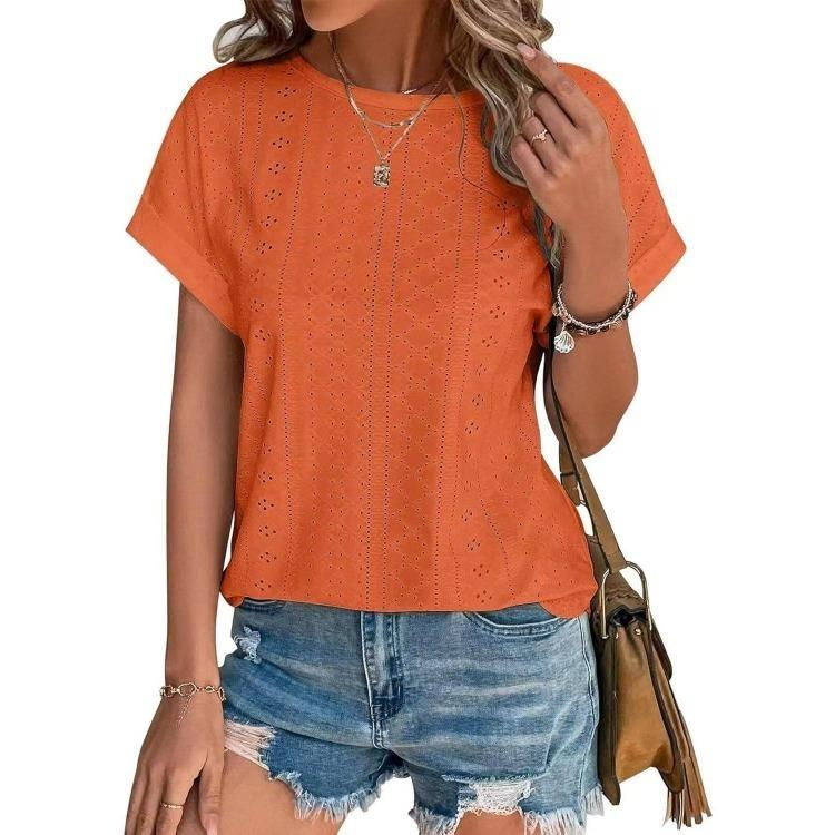 Summer Spring Solid Color Tshirt Loose Fit Round Neck Short Sleeve