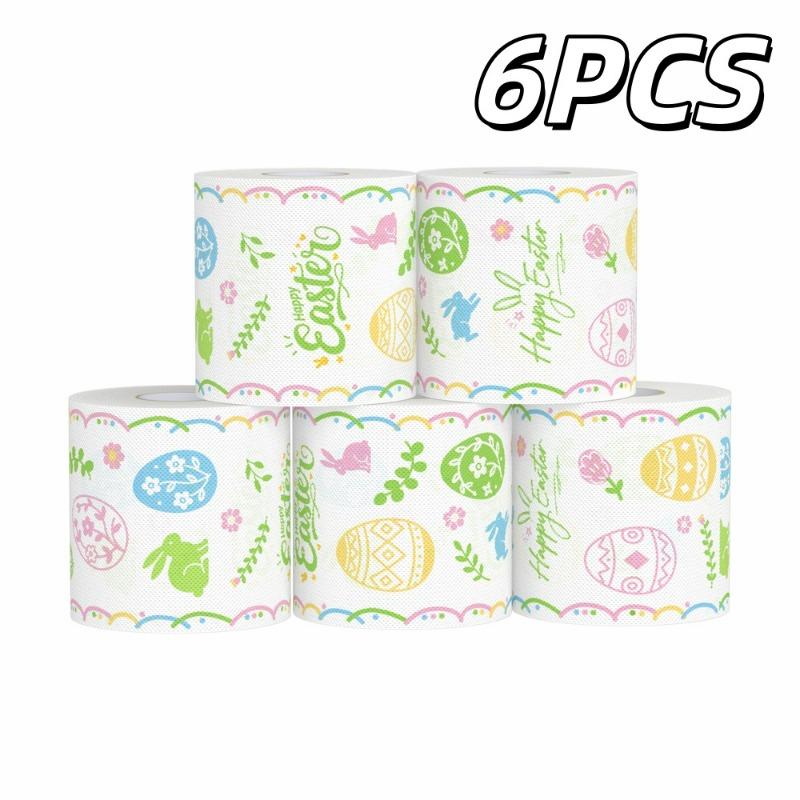 2/4/6pcs Easter Printed Toilet Paper Rolls, Fun Holiday Design 2-Ply Bathroom Tissue-Party Gift,Home Kitchen Bathroom Essential