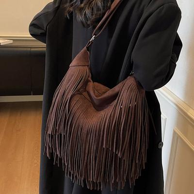 This Year's Popular Bags New Large-capacity Fringed Bags Deerskin Velvet Solid Color Personalized Foreign Style Single Shoulder Messenger Tote Bag