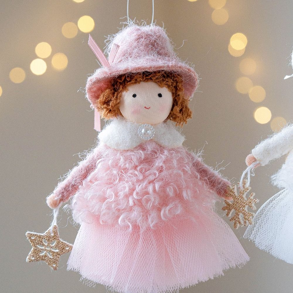 Cute Fiber Plush Cartoon Angel Xmas Tree Pendant Handmade Soft Santa Girl Pendant Home Decor