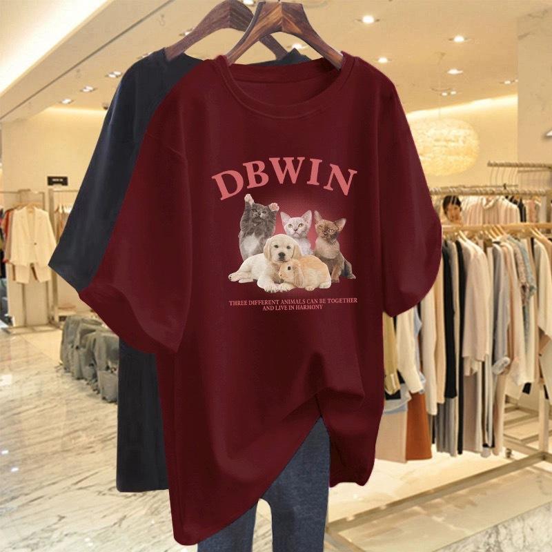 

White loose cotton round neck front shoulder short sleeve T-shirt women s 2025 summer new large version fashion top ns XXXXL бордовий