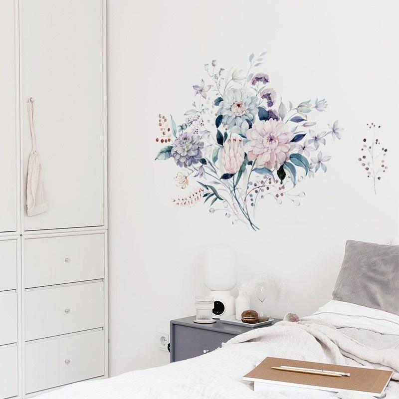 Romantic Flowers Wall Sticker Home Wall Decoration Living Room Bedroom Decals Literary Water Color Wallpaper Removable Stickers