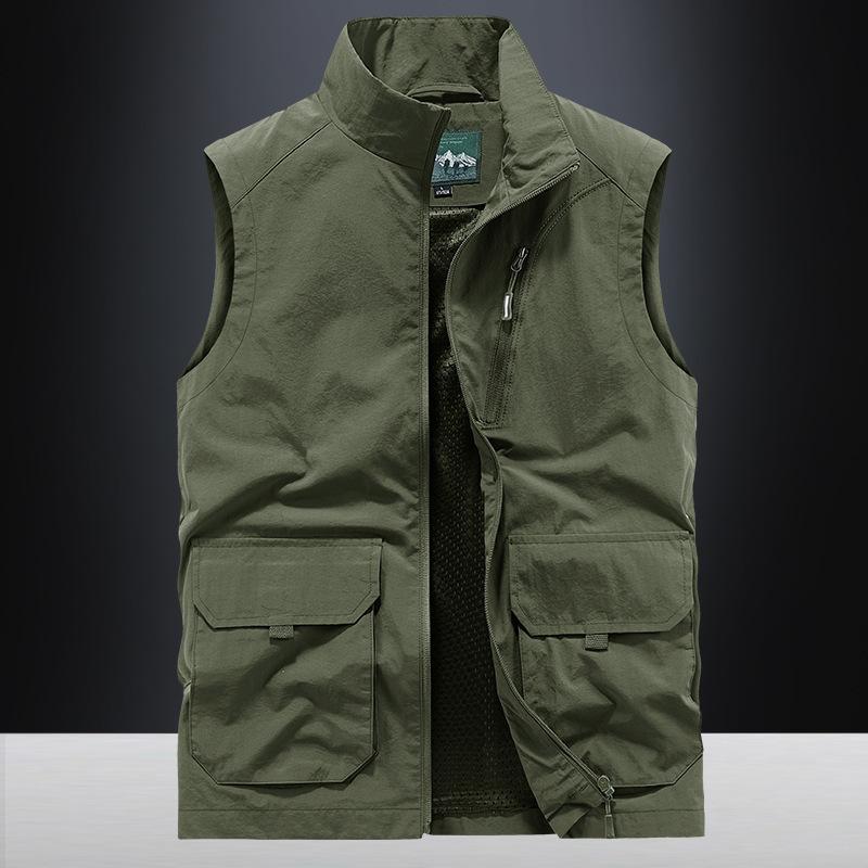 Men's Vest Casual Outdoor Vest Stand-up Collar Photography Vest Spring and Autumn Stand-up Collar Vest Men's Jacket