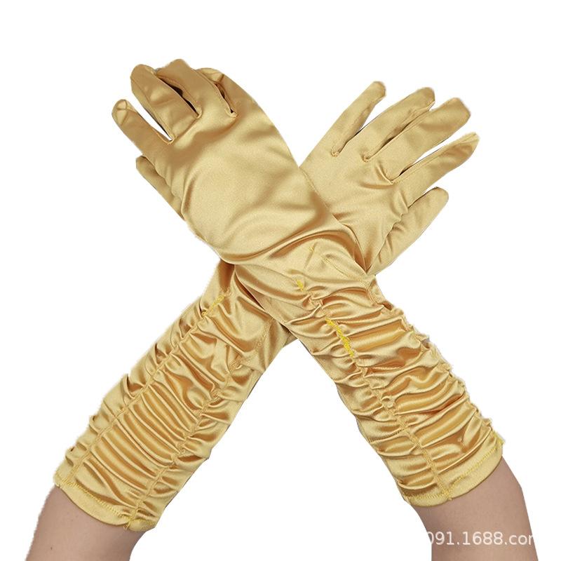 Luvas de Noiva para Casamento Senhoras Enrugadas Vestido para Apresentação de Palco Luvas de Casamento Luvas de Cetim