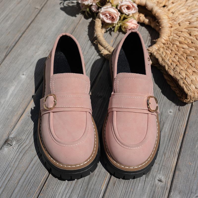 Women's Large Size Suede British Style Chunky Heel Thick Sole Retro Loafers.