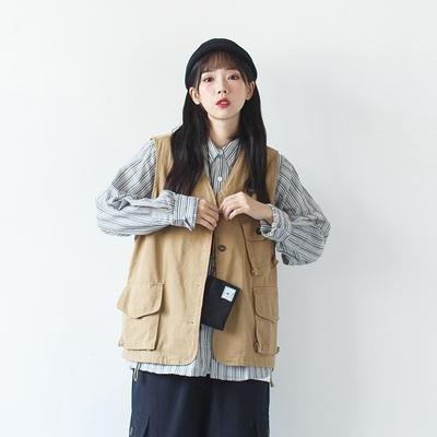 Japanese Sle Loose Casual Denim Vest Women Summer Thin Versatile Loose Outerwear Workwear Vest V-Ne Multi-ket Design