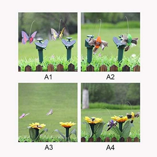 Solar/Battery Powered Butterfly Bird Flower with Ground Spike, 3 Pack Fluttering Butterflies/Sunflower for Patio Garden Yard Stake Plants Flowers