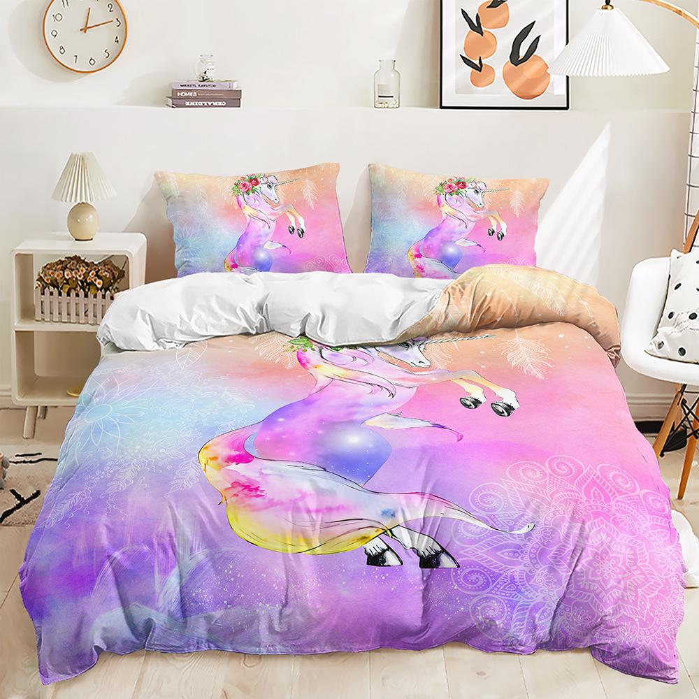 Three-Piece Dream Unicorn Quilt Cover Digital Printing Three-Piece Bedding