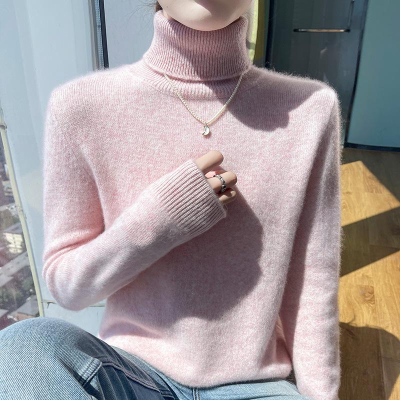 Women's Seamless Cashmere Knit Base Layer Pullover with Half-High Collar