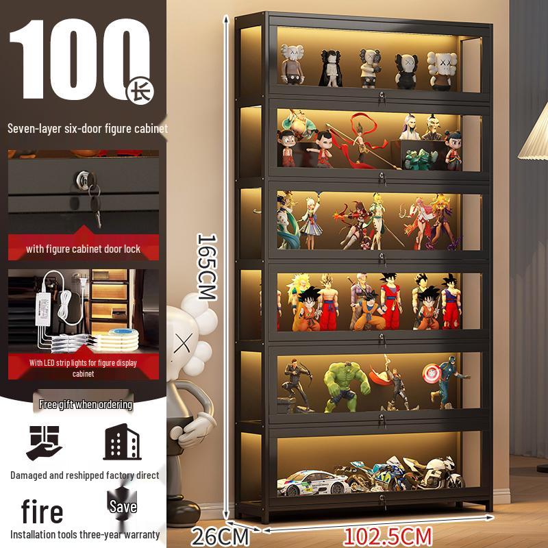 Acrylic Lockable Display Case with LED Lights for Figurines and Models, Dustproof Transparent Stand