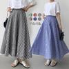 Long Frill High Checkered Elastic Office Multiple Colors [JINJUDUO] Women's A-Line Skirt, Waist, Pattern, Waistband, 100% Cotton, Cute, Casual,