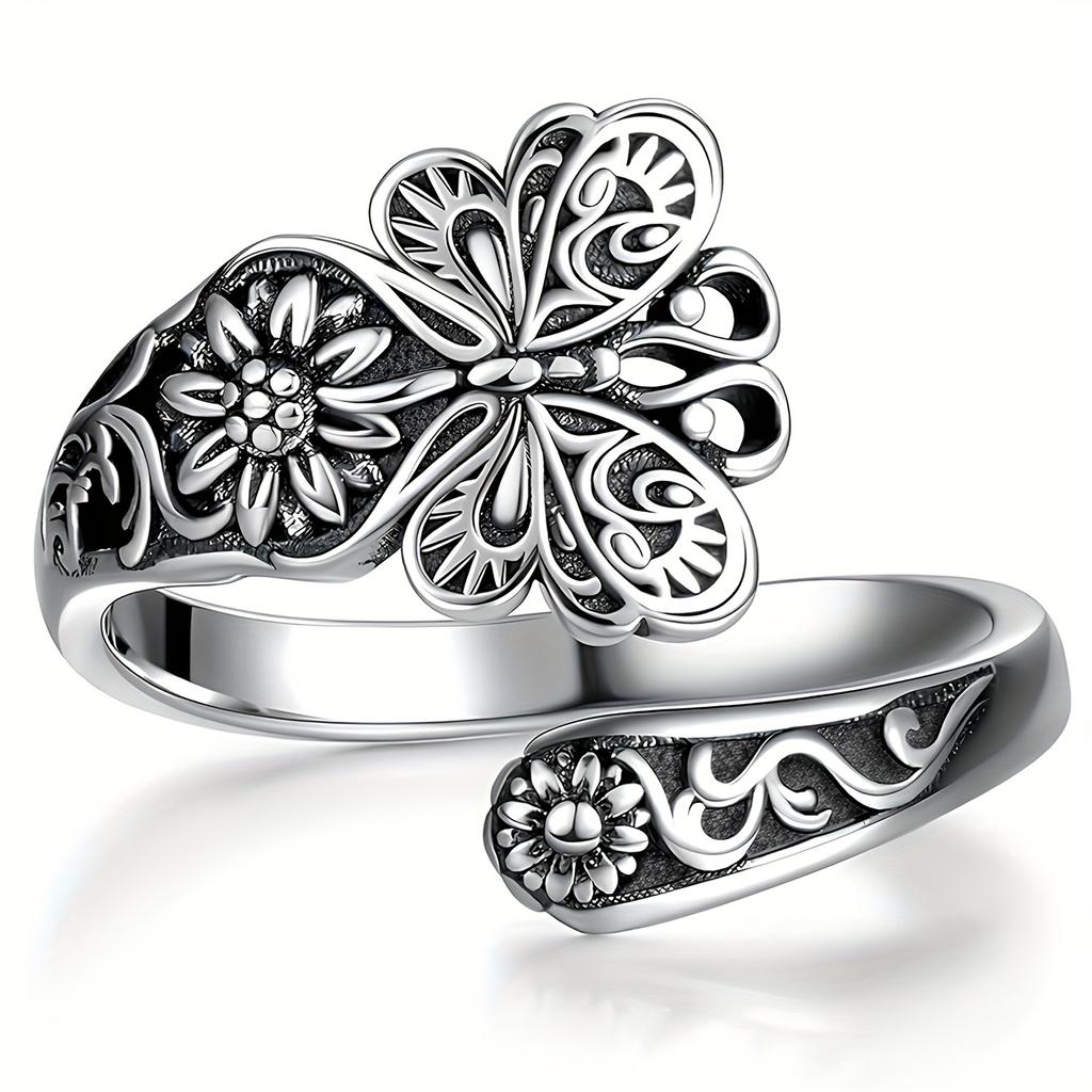 Spoon Ring Retro Butterfly & Flower Carving Symbol Of Beauty And History High Quality Gift For That Special Person