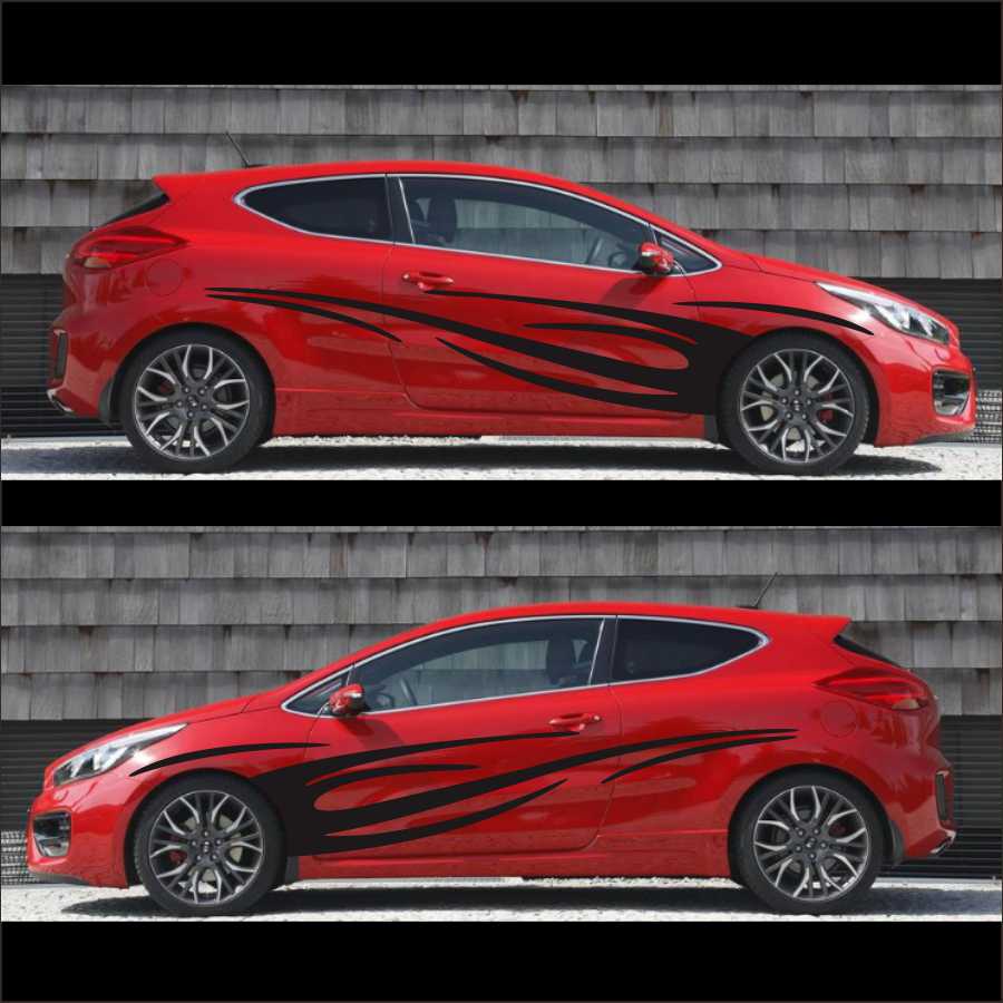 1x Glossy Black Car Body Side Sticker Decal Trim Streamline Flame Look Universal