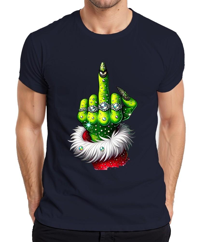Grinch Middle Finger Christmas Cheeky Gift Glitter Unisexs Tshirt S