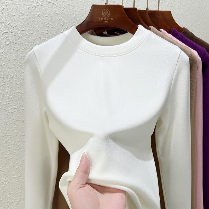 Crew neck German velvet bottoming shirt women's spring and summer new double-sided integrated velvet thickened slim-fitting long-sleeved inner top