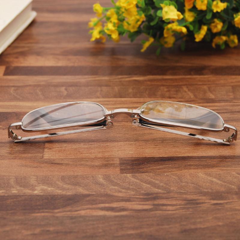 Reading Glasses Women Men Fold Portable Metal Frame Crystal Glass Square Vintage Anti-Scratch Ultralight Eyeglasses
