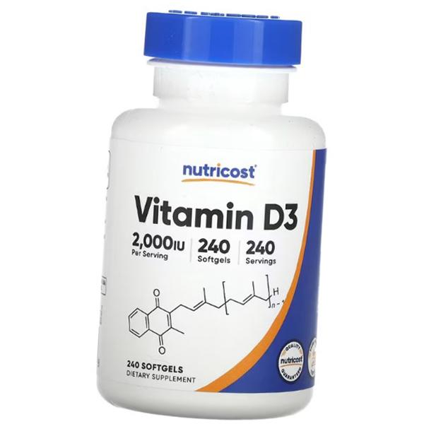 Витамин Д3 для взрослых, Vitamin D3 2000, Nutricost  240гелкапс (36647059)