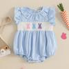 Baby Mädchen Strampler Osterkleidung Hasenstickerei Karomuster Rüschen Rundhalsausschnitt Flatterärmel Sommer Bodys Jumpsuits