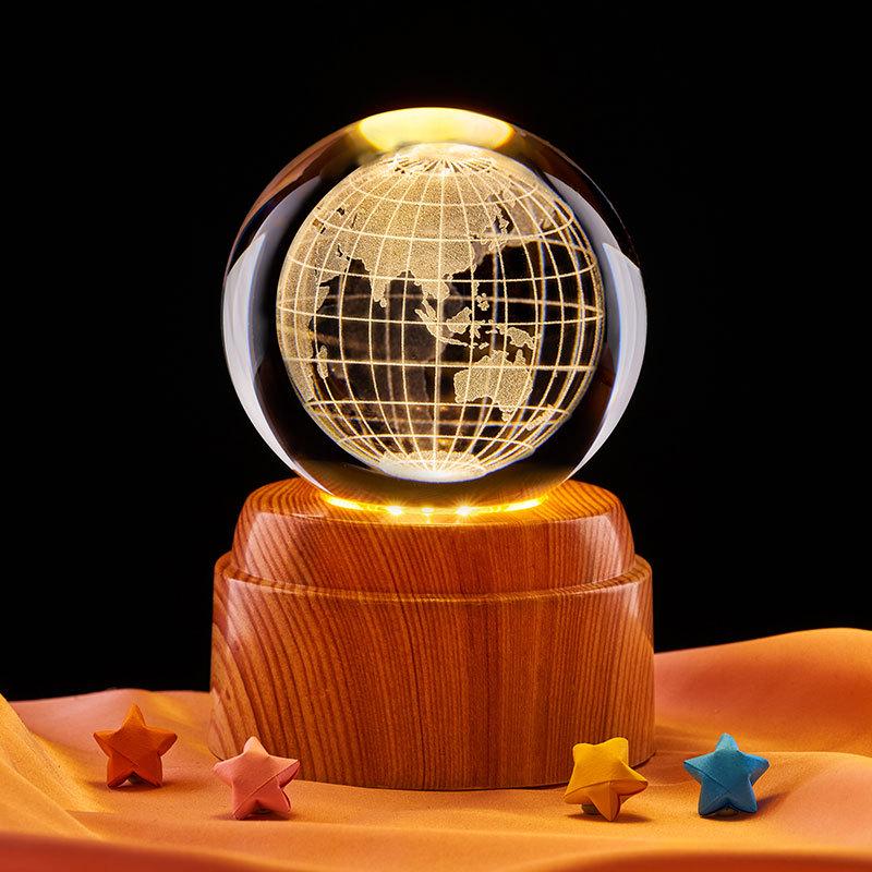3D Earth Carved Night Light Ornament: Luminous Crystal Glass Ball Gift for Boys and Girls.