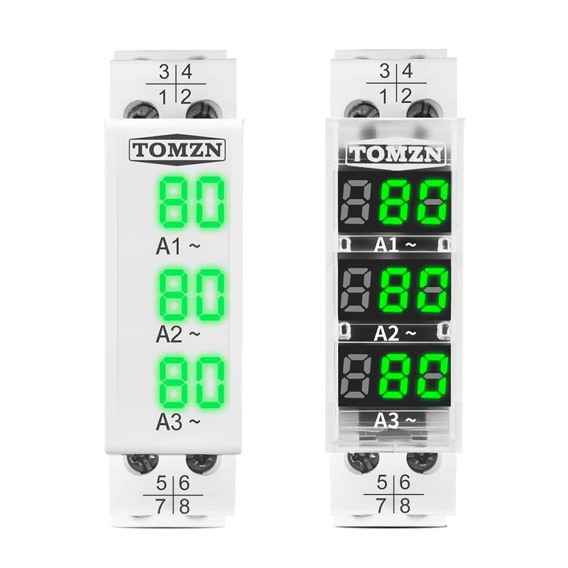 TOMZN DIN Rail 18mm Apmere Meter AC 100A 220V 380V Three Phase Modular Ammeter Indicator LED Digital Display Detector Witch CT