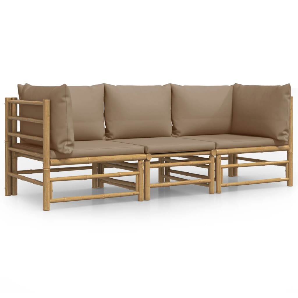 Vidaxl 3-Cz. Garden Furniture Set, Taupe Colored Cushions, Bamboo